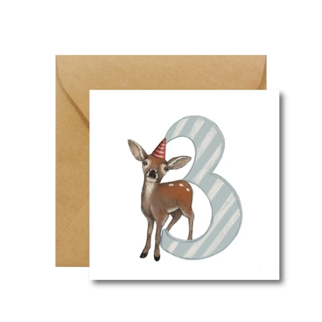 Hi Little kartka okolicznościowa na trzecie urodziny z Jelonkiem