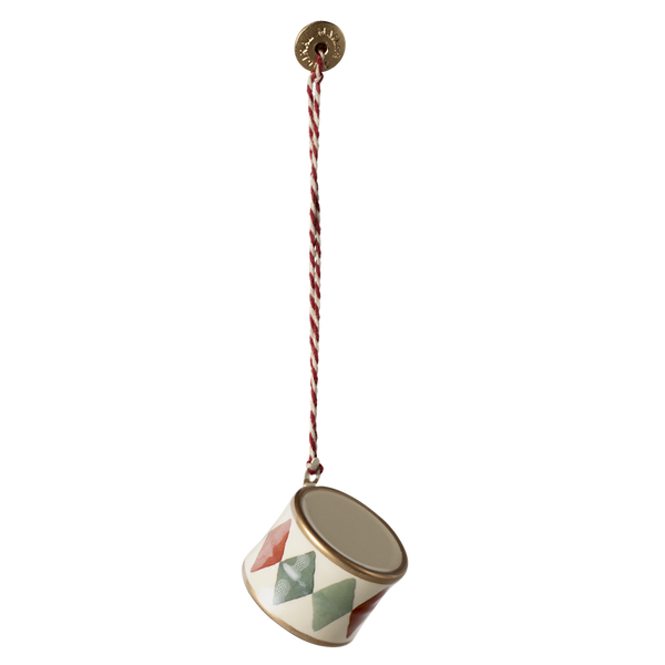 Maileg zawieszka,dekoracja bożonarodzeniowa Metal ornament Small drum classic green
