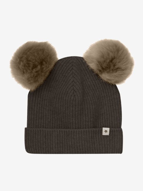 Huttelihut czapka z pomponami dark brown melange 460217 2503