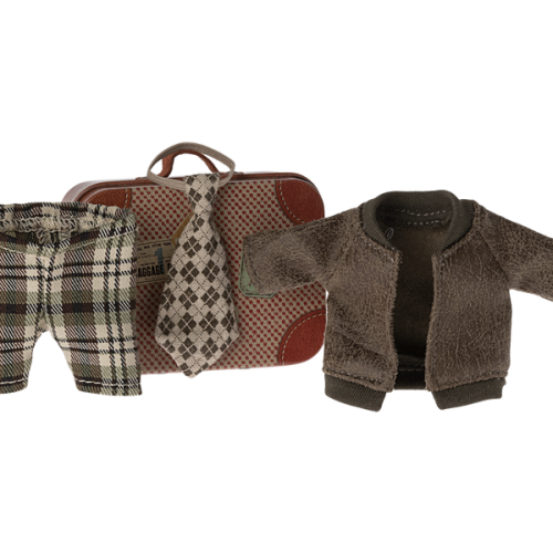 Maileg Ubranko myszki Jacket, pants and tie in suitcase Grandpa