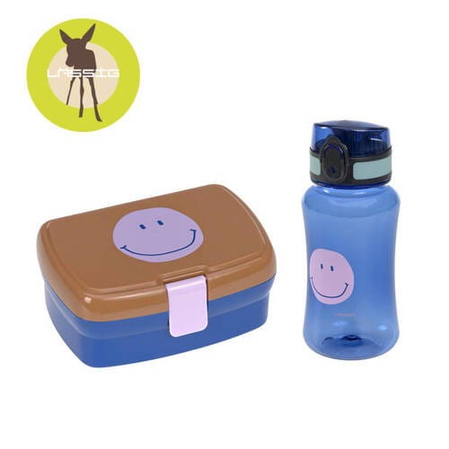 Lassig Lunchbox + Tritanowa butelka bidon 460 ml Little Gang Smile caramel/blue - Zestaw na lunch dla dzieci