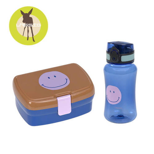 Lassig Lunchbox + Tritanowa butelka bidon 460 ml Little Gang Smile caramel/blue - Zestaw na lunch dla dzieci