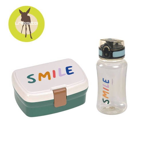 Lassig Zestaw na lunch Lunchbox + Tritanowa butelka bidon 460 ml Little Gang Smile milky/ocean green