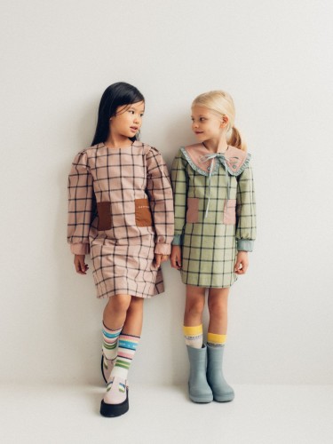 Sukienka dziewczęca Happymess w kratę misty green