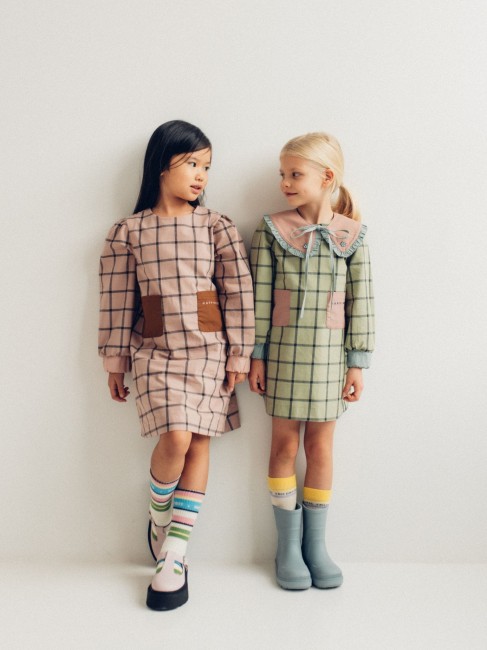 Sukienka dziewczęca Happymess w kratę misty green