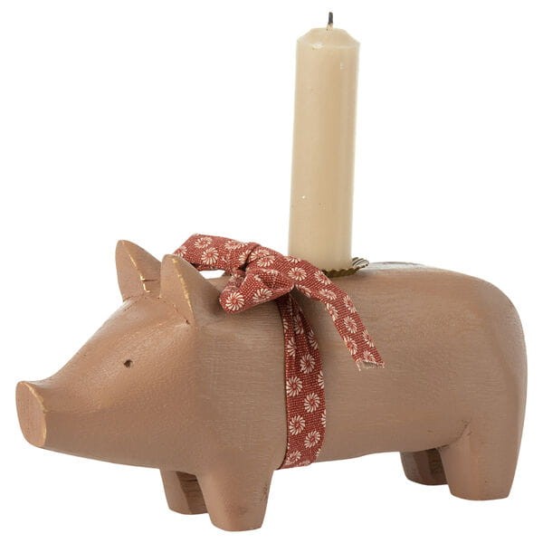 Maileg świecznik Wooden Pig medium old rose