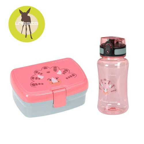 Lassig Zestaw na lunch Lunchbox + Tritanowa butelka bidon 460 ml About Friends Dinozaur różowy