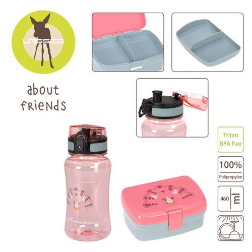 Zestaw Lassig Lunchbox + butelka bidon 460 ml About Friends Dinozaur różowy