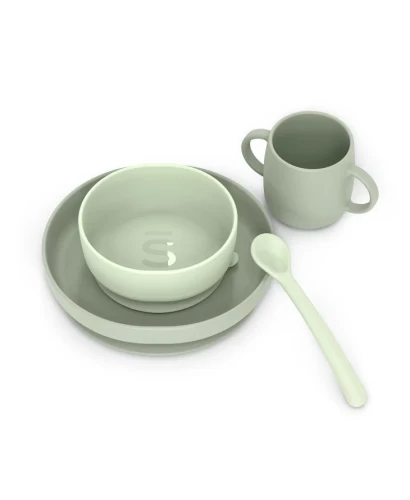 Suavinex silikonowy zestaw naczyń do karmienia dzieci colour essence zielony
