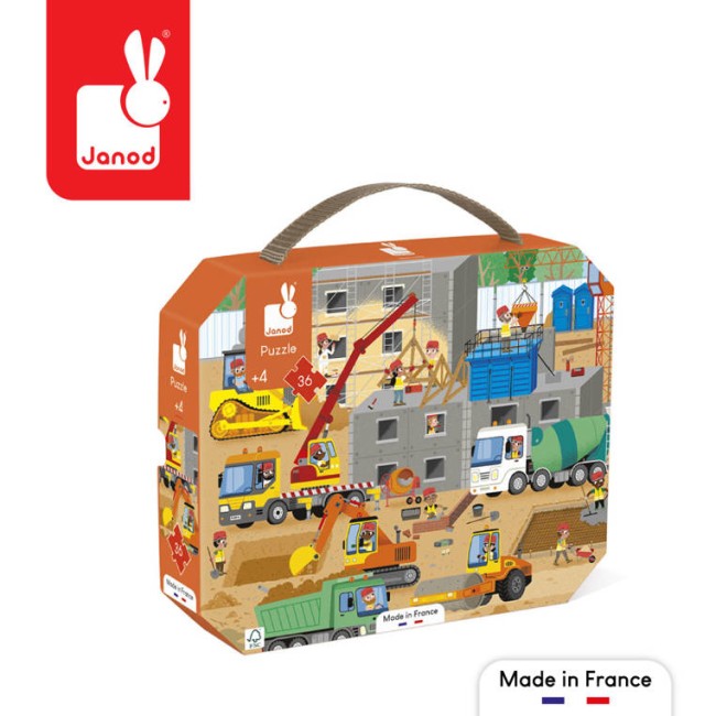 Janod Puzzle w walizce Plac budowy 36 elementów 4+