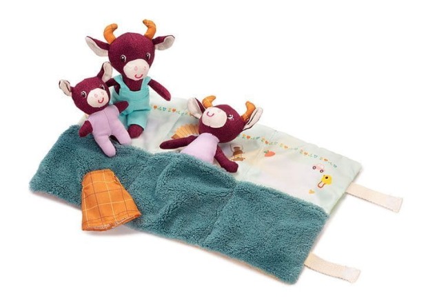 Lilliputiens Mini przytulanki rodzina krówek z rozkładaną matą Krówka Rosalie 6969