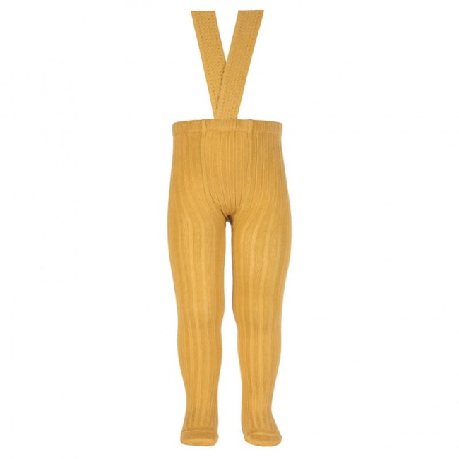 Condor wełniane rajstopy rib z szelkami mustard