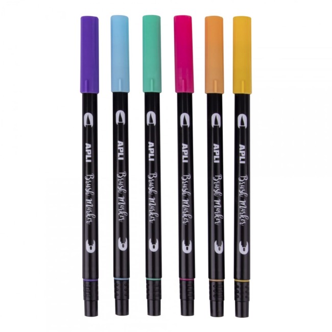 Apli Kids Brush Marker - Markery dwustronne - 6 kolorów pastelowych