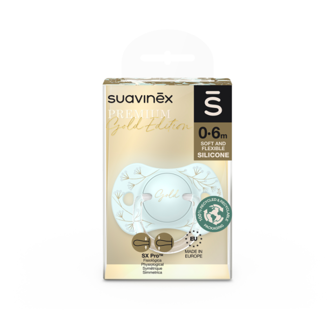 Suavinex sx pro gold edition 0-6m niebieski - smoczek fizjologiczny premium