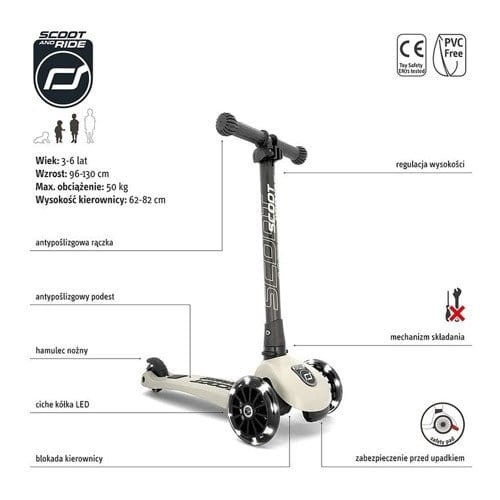 SCOOTANDRIDE Highwaykick 3 LED Hulajnoga składana ze świecącymi kółkami 3+ Ash 5454