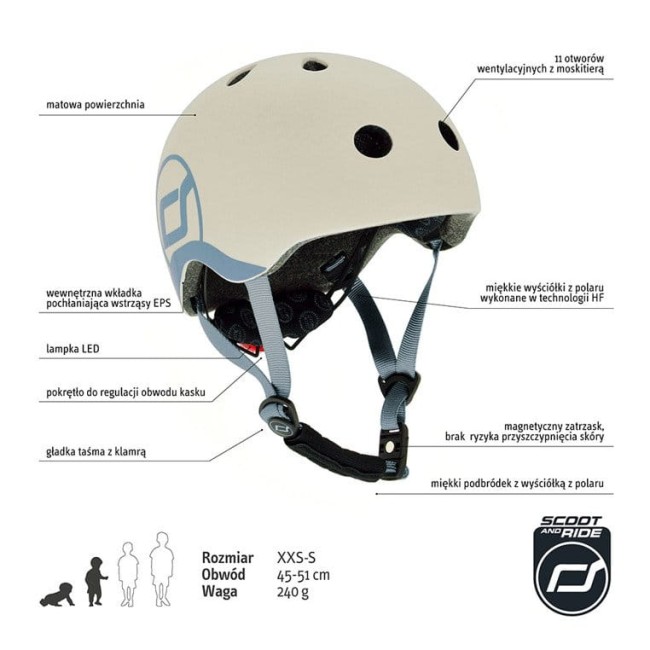 Scootandride Kask dla Dzieci 1 - 5 lat xxs-s Ash 5884