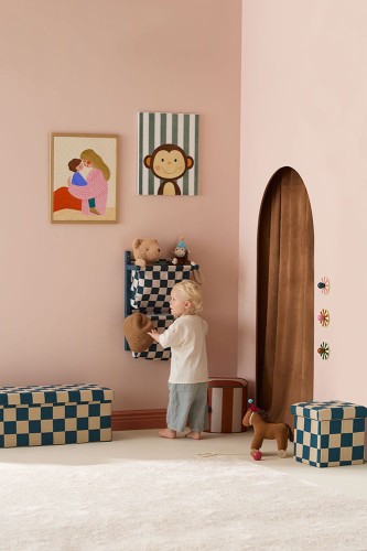 Kid's Concept - Półka ścienna materiałowa w szachownicę circus, check teal