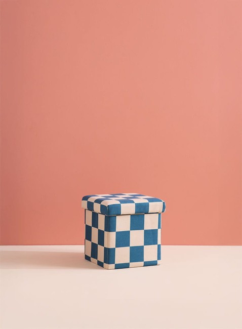 Kid's Concept - Pufa ze schowkiem w szachownicę - 30 cm, check teal