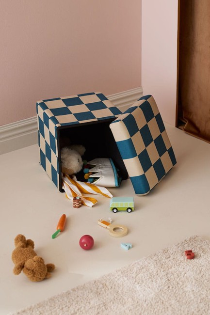 Kid's Concept - Pufa ze schowkiem w szachownicę - 30 cm, check teal