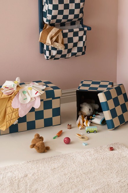 Kid's Concept - Pufa ze schowkiem w szachownicę - 30 cm, check teal