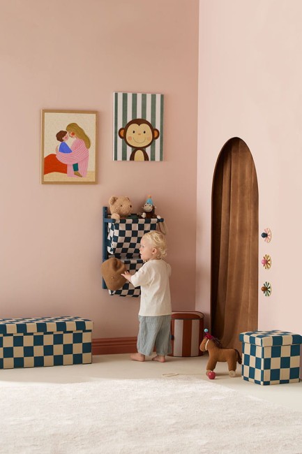 Kid's Concept - Pufa ze schowkiem w szachownicę - 30 cm, check teal