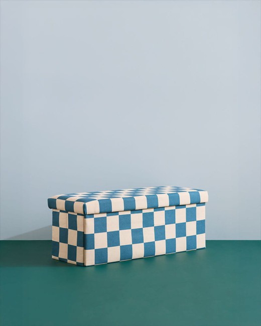 Kid's Concept - Pufa ze schowkiem w szachownicę - 80 cm, check teal
