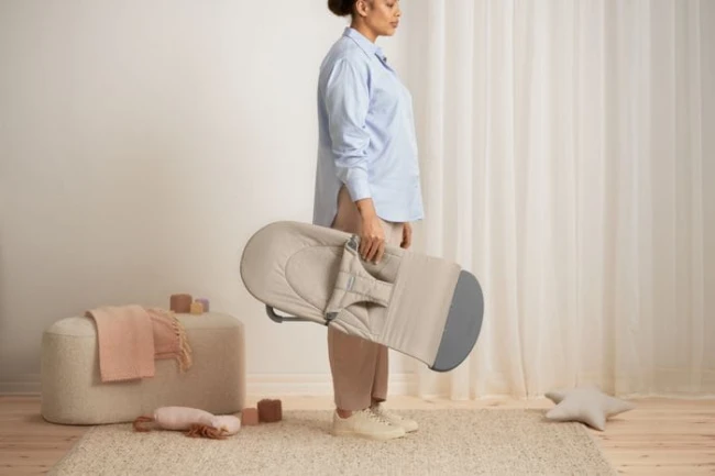 BABYBJORN - leżaczek BALANCE SOFT WOVEN/JERSEY Tri Fabric, Piaskowoszary