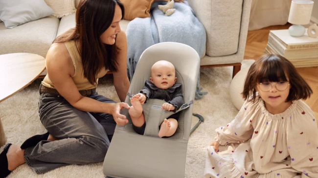 BABYBJORN - leżaczek BALANCE SOFT WOVEN/JERSEY Tri Fabric, Piaskowoszary