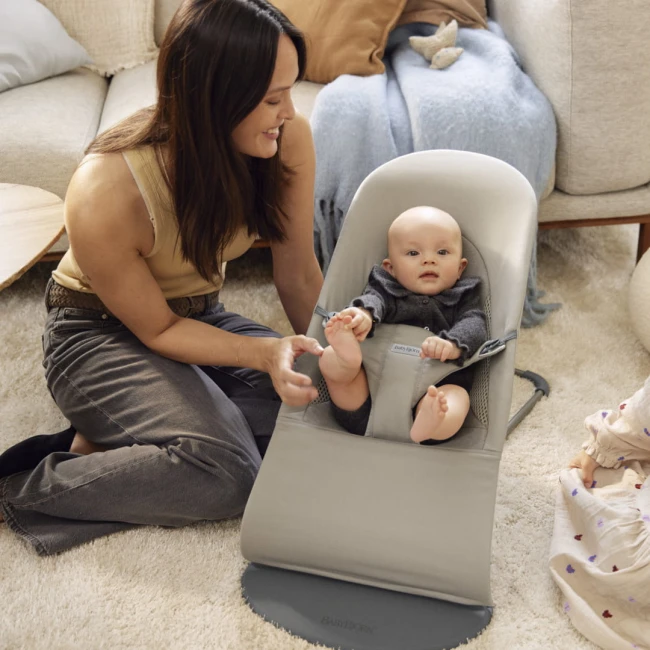 BABYBJORN - leżaczek BALANCE SOFT WOVEN/JERSEY Tri Fabric, Piaskowoszary