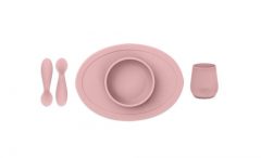 EZPZ Komplet pierwszych naczyń silikonowych First Foods Set pastelowy róż - 5721