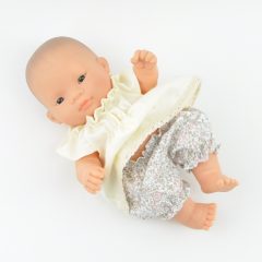 Przytullale ubranko dla lalki Miniland Baby 21cm Tunika ecru spodenki blada łączka