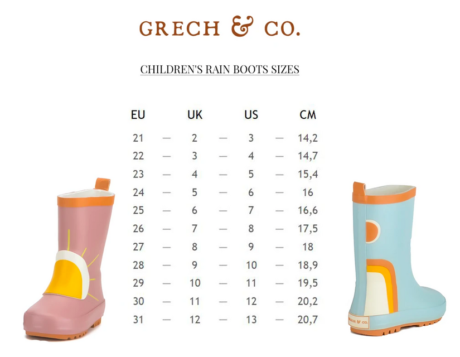 Rozmiarówka Grech&CO Kalosze dziecięce