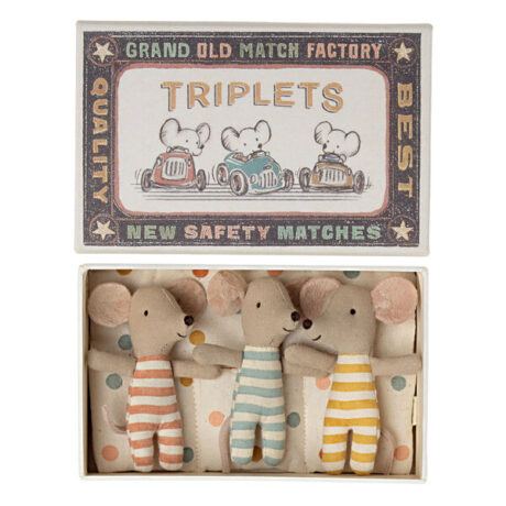 Maileg Trojaczki Triplets, baby mice in matchbox
