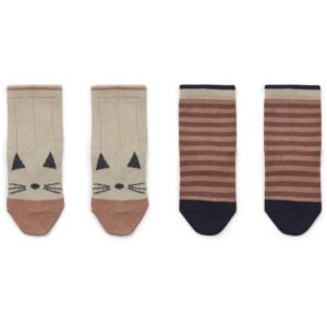 Liewood skarpetki Silas socks - 2 pack - panda/stripe ecru
