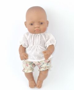Przytullale zestaw dla lalki Miniland 32 - bluzeczka i spodenki w stylu vintage