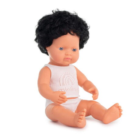Miniland Lalka chłopiec Europejczyk czarne kręcone włosy 38cm